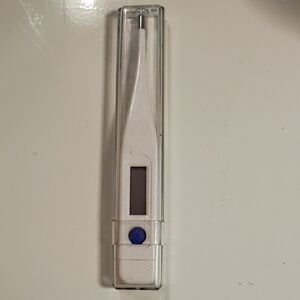 White Digital Thermometer with Blue Button